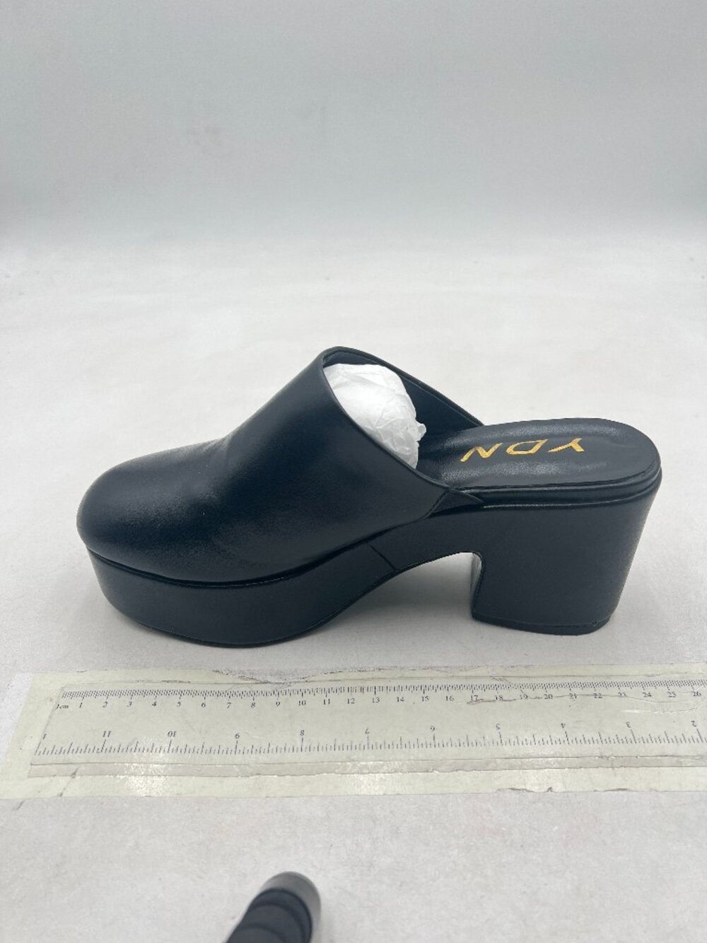 YDN Black Block Heel Mules Platform Chunky Sandals Closed Toe Slip On Clogs - Picture 2 of 8